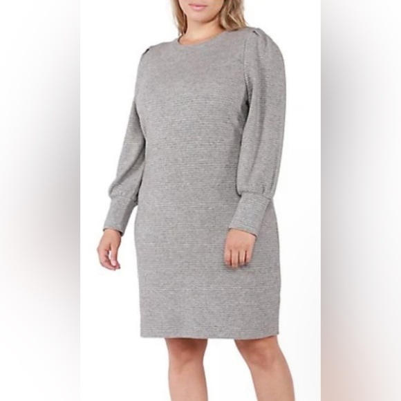 NWT DEX Puff Sleeve Ottoman Knit Dress - Medium Grey - Picture 1 of 6